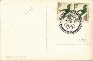 1936 Garmisch-Partenkirchen IV. Olympische Winterspiele, Olympia-Bob-Bahn, Bob in der Waxensteinkurv...