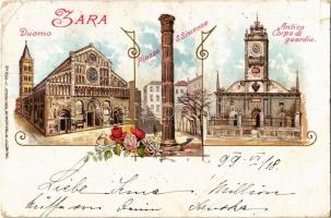 1899 Zadar, Zara; Duomo, Piazza S. Simeone, Antico Corpo di guardia / cathedral, square, old guardhouse.  C. Jurischek No. 350. Art Nouveau, floral, litho (tears)