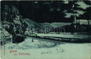 1899 Decin, Tetschen; Railway tunnel in winter at night (EK)