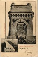 1901 Cernavoda, Cerna Voda; Podul Regele Carol I. H.I. Farmachi / railway bridge, sailing boat (EK)