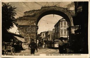 1930 Thessaloniki, Saloniki, Salonique; Arc de Triomphe de Galerius / Triumphal arch, tram