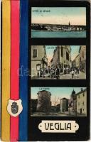 Krk , Veglia; La Via Principlae, La Torre / tower, street. Croatian flag (EK)