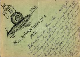 1942 Muszkaföldön lassan jár a posta... Tábori Postai Levelezőlap / WWI Hungarian military field post from Russia s: Vörös L. (fa)
