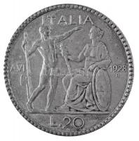 Olaszország 1928R 20L Ag "III. Viktor Emánuel" Róma (14,93g) T:1- patina / Italy 1928R 20 ...