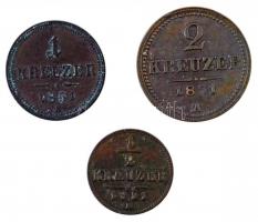 Ausztria 1851B 1/2kr Cu + 1851A 1kr Cu + 1851A 2kr Cu T:2-,3
Austria 1851B 1/2kr Cu + 1851A 1kr Cu ...