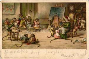 1898 Monkey school. Theo. Stroefers Kunstverlag Aquarell-Postkarte Serie IV. No. 5386. litho (EK)