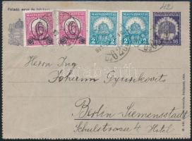 1931 Díjjegyes zárt levelezőlap kiegészítéssel Berlinbe / PS-card with additional franking to Berlin