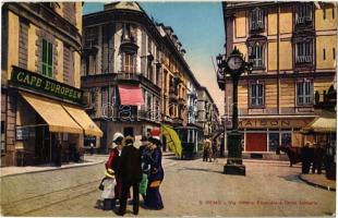1926 Sanremo, Via Vittorio Emanuele e Corso Umberto, Cafe Europeen, Farmacia Calvi, Maison / street, cafe, pharmacy, shop, tram (EK)