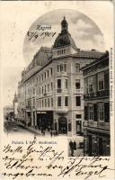 1901 Zagreb, Zágráb; Palaca I. hrv. stedionice, Petar Niko., Zubar Dr. Friedrich / dentist, shops, saving bank, street (EK)
