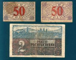 Pécs 1919. pénztárjegy 3. kiadás 50f T:II foltos + Pécs 1919. pénztárjegy 50f T:IV  + 2K T:III