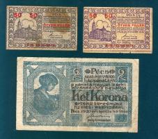 Pécs 1919. pénztárjegy 3. kiadás 50f T:II foltos + Pécs 1919. pénztárjegy 50f T:IV  + 2K T:III