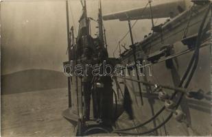 Az Osztrák-Magyar Haditengerészet matrózai egy torpedónaszád fedélzetén / K.u.K. Kriegsmarine Torpedoboot / WWI Austro-Hungarian Navy torpedo boat with marines, naval flag. photo