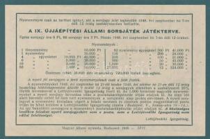 1948. "IX. Állami Sorsjáték" egész sorsjegy 60.000Ft-ról T:I