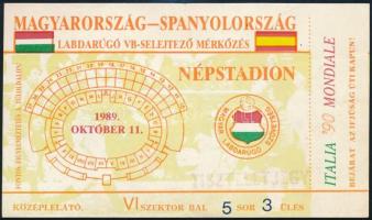 1989 Belépőjegy a Magyarország-Spanyolország labdarúgó mérkőzésre a Népstadionba