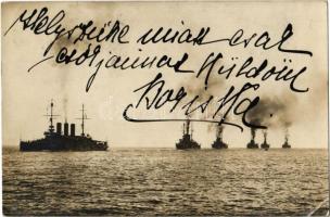 1912  Az Osztrák-Magyar Haditengerészet hajóraja a tengeren / Escadre / Austro-Hungarian Navy, naval squadron at sea. photo (EK)