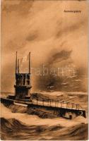 Sommergibile / WWI Regia Marina (Italian Royal Navy) submarine, naval flag, art postcard (EK)