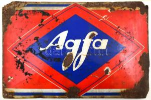 cca 1930 Agfa zománc tábla, sérült. 59x38 cm