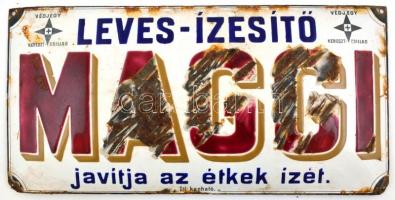 cca 1930 Maggi leves ízesítő zománc reklám tábla, sérült. 49x24 cm