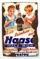 cca 1930 Haasen sör zománc reklám tábla, sérült. 20x30 cm