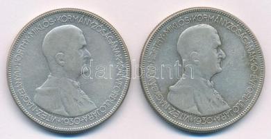 1930. 5P Ag Horthy jobbra (2x) T:2- Adamo P8