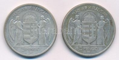 1930. 5P Ag "Horthy jobbra" (2x) T:2-
Adamo P8