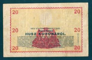 Pécs 1919. II.kiadás Pénztárjegy 20K-ról "*"-gal, szárazbélyegzővel T:II-
