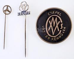 ~1970-1980. Csepel Vas- és Fémművek festett fém jelvény (40mm) + Mercedes fém kitűző (10mm) + Krupp fém kitűző T:2