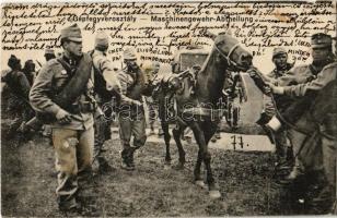 1916 Gépfegyverosztály / Maschinengewehr-Abteilung / WWI Austro-Hungarian K.u.K. military, machine gun division with packed horse (kis szakadás / small tear)