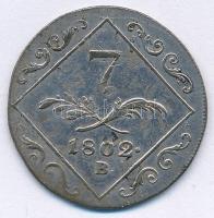 1802B 7kr Ag az Ausztria 1795A 12kr Ag lapkáján, előlapon kiolvasható névértékkel és évszámmal (4,64g) T:2