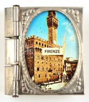 cca 1970 Firenze, képes leporelló, 9 színes fotóval. Minikönyv méretben, fém tokban, egy képen szakadással.