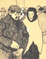 Pólya T. jelzéssel: Gyár előtt, tus, papír, enyhén sérült és foltos, üvegezett, sérült fa keretben. ...