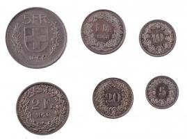Svájc 1968-1983. 5r-5Fr (6xklf) T:1--2 ph.
Switzerland 1968-1983. 5 Rappen - 5 Francs (6xdiff) C:AU...
