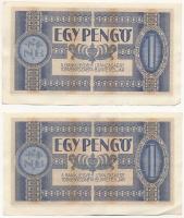 1938. 1P (2x) egyugrásos sorszámkövetők T:II sarokhajlások Hungary 1938. 1 Pengő (2x) sequential ser...