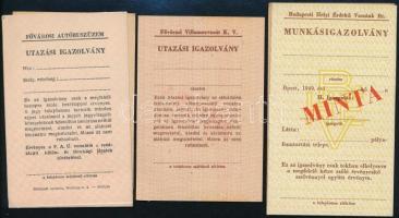 cca 1950 FAÜ, BSZKRt., FVKV közlekedési bérletminták, 3 db