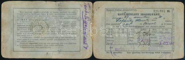1927 Magyar Királyi Államvasutak által kiállított fényképes havibérleti igazolvány