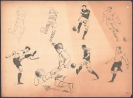 Sportjelenetek (boksz, birkózás, futball), Arató grafikáinak nyomata, 3 db, 22×30 cm