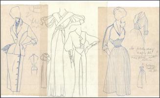 Jelzés nélkül: Divatrajzok, 12 db. Vegyes technika, papír, 23×16 és 31×23 cm