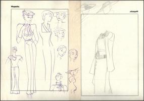 Jelzés nélkül: Divatrajzok, 12 db. Vegyes technika, papír, 23×16 és 31×23 cm