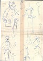 Jelzés nélkül: Divatrajzok, 12 db. Vegyes technika, papír, 23×16 és 31×23 cm