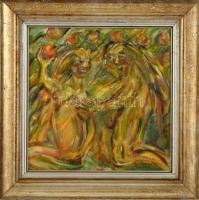 Ludwig Agyik (?-): Ádám és Éva. Olaj, vászon, jelzett, fa keretben, 30x30 cm