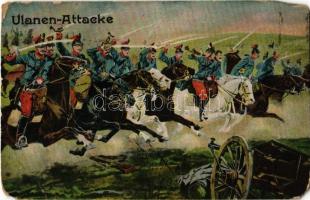 Ulanen-Attacke / WWI Austro-Hungarian K.u.K. military, Uhlans attack. L. & P. 1755. + K.u.K. 8/32. Feldkompagnie (EM)