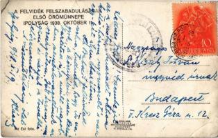 1938 Ipolyság, Sahy; bevonulás, lovas katonák / entry of the Hungarian troops, cavalrymen + "19...