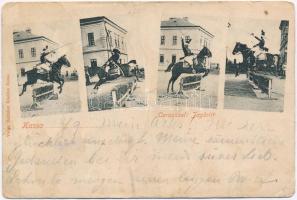1907 Kassa, Kosice; Caroussel Jagdritt / K.u.K. lovas katonák díjugratása. Varga Bertalan kiadása / K.u.K. cavalrymen, horses jumping fences (ázott sarkak / wet corners)