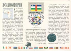 Közép-Afrikai Államok 1986. 50Fr érmés, bélyeges borítékon "Közép-Afrikai Köztársaság" T:1