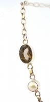 Ezüstözött nyakék, füstkvarc és tenyésztett gyöngy díszítéssel, h: 46 cm