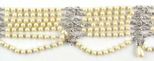 Többsoros dekoratív gyöngy nyaklánc, h: 36 cm