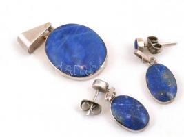 Ezüst(Ag) lápisz lazulival díszített medál és fülbevalópár, jelzett, bruttó: 7,8 g