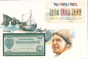 Feröer szigetek 1949. 10K dekoratív bankjegyes, bélyeges borítékon T:I