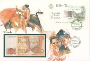 Spanyolország 1980. 200P dekoratív bankjegyes, bélyeges borítékon T:I