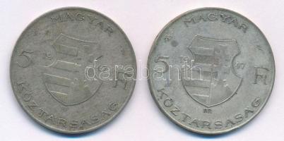 1947. 5Ft Ag "Kossuth" (2x) T:3,3- patina, kis ph. Adamo F8.1